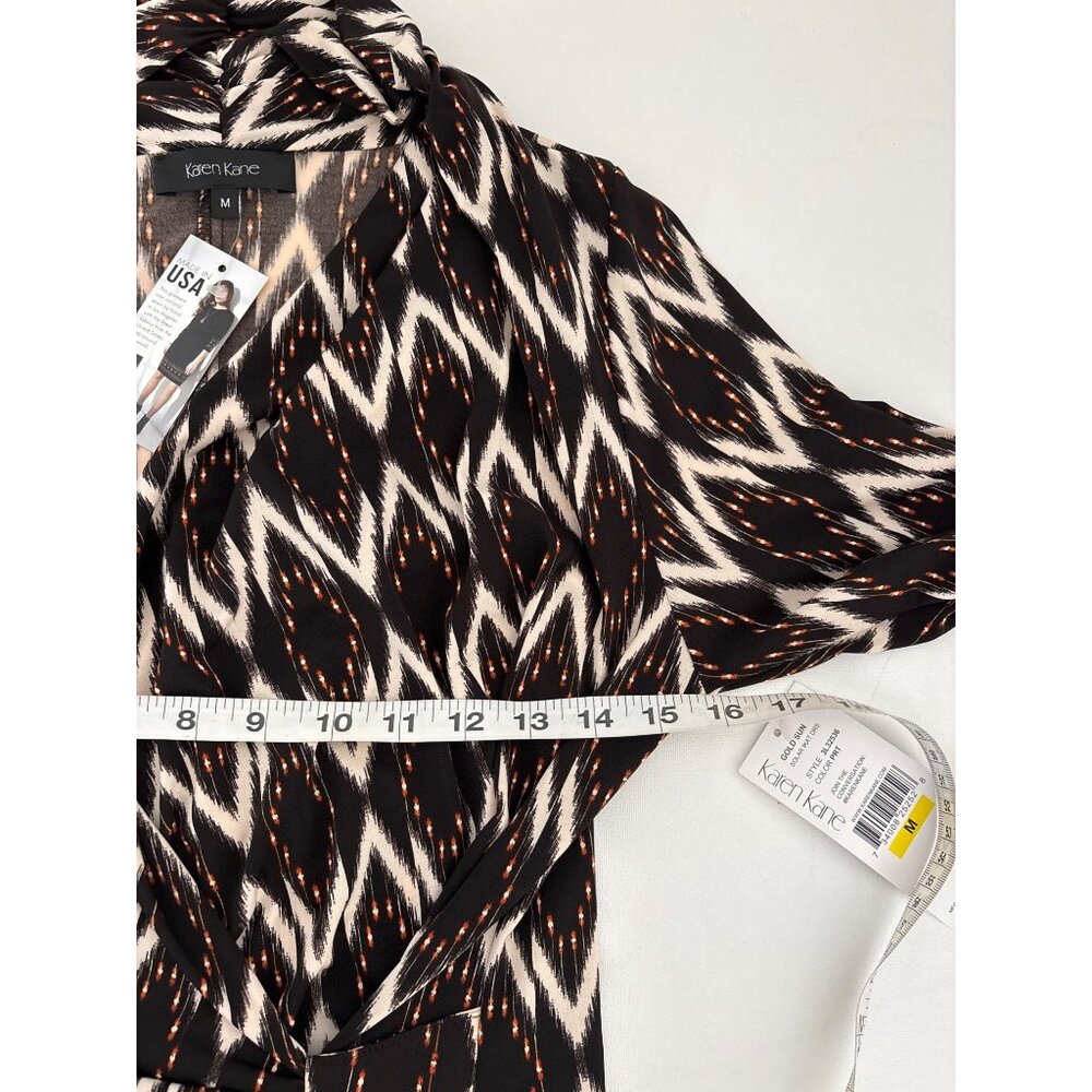 NWT Karen Kane Dress Size M Boho Chic Solar Ikat Faux Wrap Gold Sun Brown Black - Picture 8 of 16